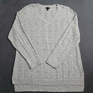 Talbots Women L Gray Slub Knit Sweater Pull Over